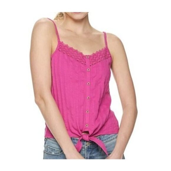 Mudd NWT Pink Button Up Tie Front Tank Top XXL - Picture 1 of 6